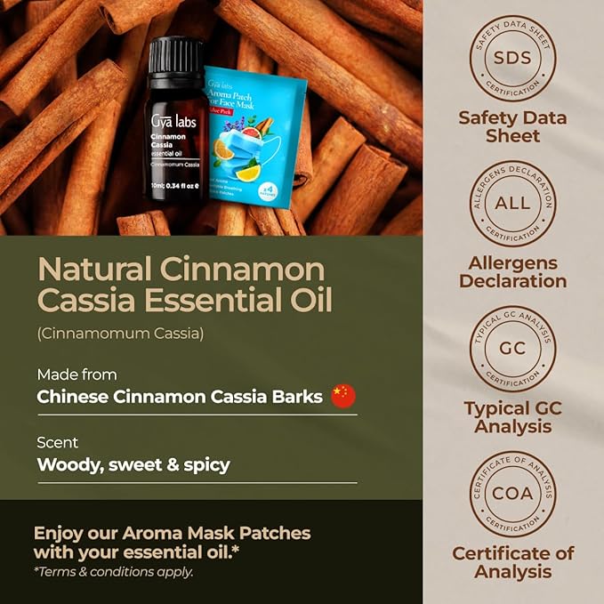 Gya Labs Cinnamon Cassia Essential Oil - 0.34 Fl Oz - 100% Pure Natural Cassia Oil for Hair & Skin, Diffuser, DIY Recipes & Candle Making Scent