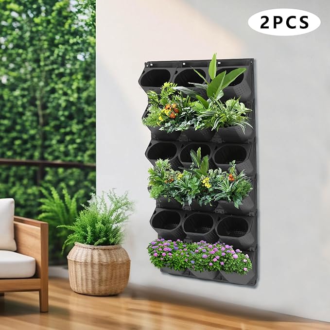 Self Watering Wall Planter | 36 Pots Vertical Garden Planter for Indoor Plants | wall-Mounted Stackable Wall planter | Hanging Plant Flower Pot Holder | 10.56 Fl Oz Each Individual Pot | Black