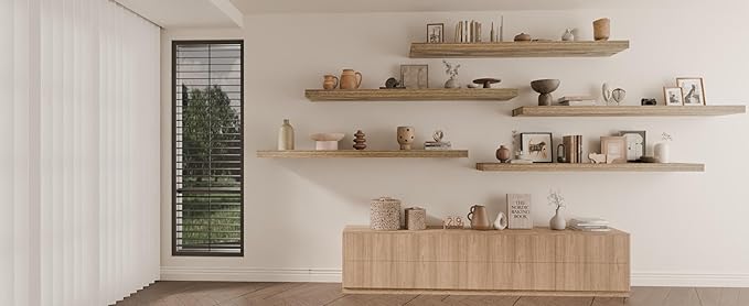 48 Inch Floating Shelves, 8 Inch Deep Floating Shelves for Wall, 5 Tier Hanging Wall Shelf with Invisible Brackets, Wall Mounted Display Shelves for Bathroom, Bedroom, Living Room,5 Tier