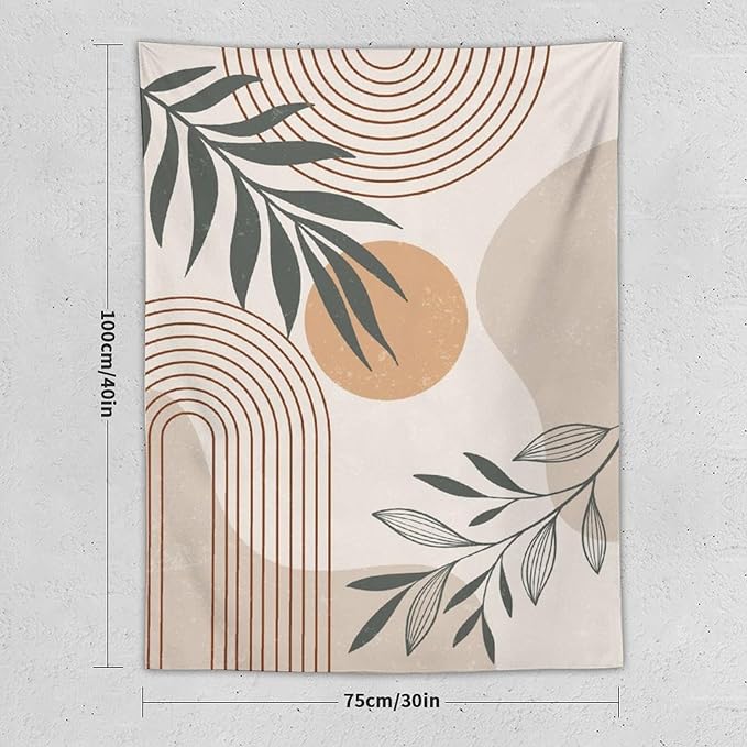 Abstract Boho Tapestry, Mid Century Tropical Tree Leaves Modern Geometric Arch Bohemian Botanical Tapestry, Home Aesthetic Wall Hanging Art Decor for Living Room Bedroom Dormitory 50x60 Inch