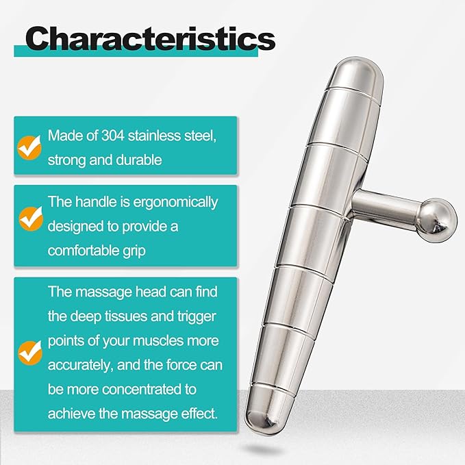 2 in 1 Trigger Points Massage Tool Stainless Steel T-Bar Deep Tissue Massage Tool for Pain Relief Full-Body Fascial Relaxation – Ideal for Shoulders, Neck, Legs, and Arms – Perfect for Sports Therapy