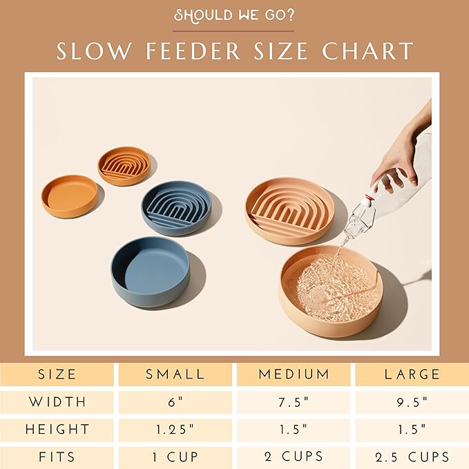 The Slowdown Bowl Silicone Slow Feeder for Dogs & Puppies, Slow Eating, Modern Lick Mat Design, Reduces Gulping, Fits 2 Cups 7.5” Across x 1.5” Tall, Mealtime Challenge, Medium-Ocean