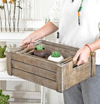 TIMRIS Set of 3 Rustic Wood Nesting Crates, Farmhouse Wooden Storage Container Boxes with Cutout Handles, Decorative Wooden Baskets for Display (Rustic Gray)