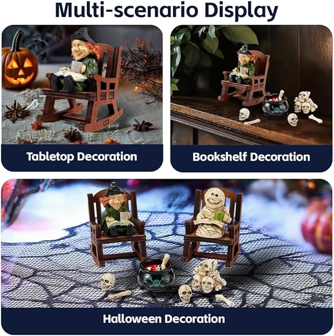 Halloween Fun Miniature Witch Figurine,Gothic Horror Resin Witch Decor,for Bookshelf Decor,Desk Trinkets,Collectible,Party Gifts
