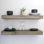 Modern Floating Shelves 3 Inches Thick for Wall, Wide Shelves for Kitchen, Living Room, Bedroom, and Bathroom, Natural Pine Wood, Rustic Wooden Shelf, (Set of 2) (Aged Barrel, 48Lx3Hx6D)