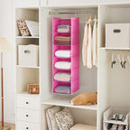 MAX Houser 6-Shelf Hanging Closet Organizer, Hanging Storage Shelves with 2 Sturdy Hooks Space-Saving for Bedroom, Foldable (Pink)