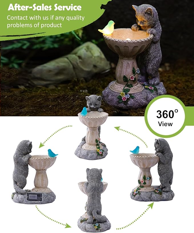 Nacome Solar Cat Birdbath Garden Decor: Outdoor Statues Ornaments for Outside Decorations Yard Art Lawn Porch Patio Balcony - Birthday Gifts Choice for Mom Grandma Women Lover