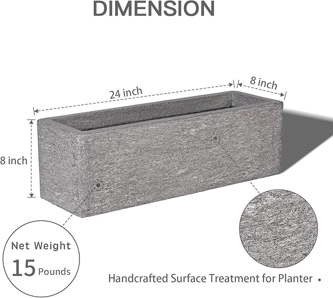 24 Inch Rectangular Concrete Planter,Durable All-Weather Use with Drainage Holes,Large Rectangular Planter for Outdoor Indoor Plants