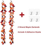 Lvydec 2 Pack Maple Leaves Fall Garland - 6ft/Strand Artificial Fall Foliage Garland Colorful Autumn Decoration for Home Wedding Party Thanksgiving