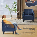 VINGLI Modern Accent Chairs Set of 2, Blue Living Room Chairs Comfy Armchair for Bedroom, Upholstered Sofa Chair Reading Chair for Small Spaces, Apartment, Waiting Room