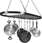 Sorbus® Pot and Pan Rack for Ceiling with Hooks — Decorative Oval Mounted Storage Rack — Multi-Purpose Organizer for Home, Restaurant, Kitchen Cookware, Utensils, Books, Household (Hanging Black)
