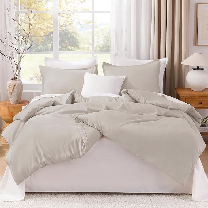 Litanika Linen Grey Comforter Set California King Size, 3 Pieces Cal King Lightweight Solid Bedding Comforter Set, All Season Fluffy Bed Set (104x96In Comforter & 2 Pillowcases)