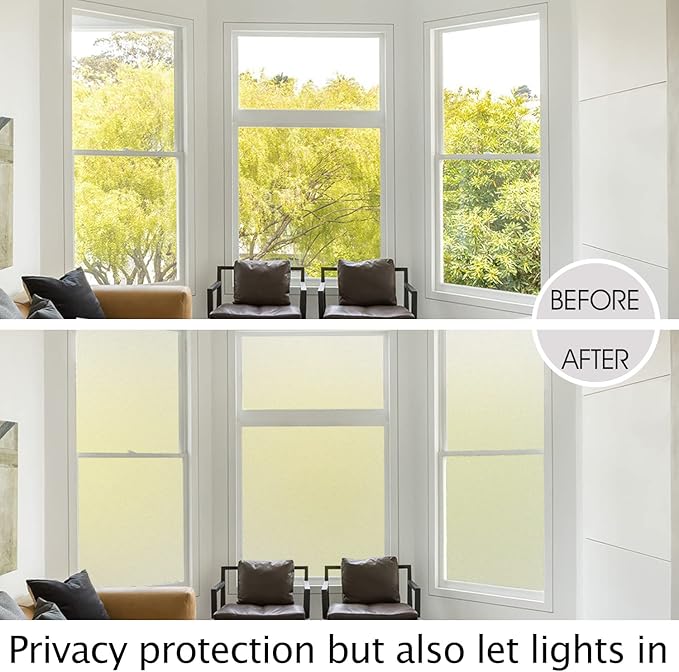 HIDBEA Frosted Window Privacy Film Heat Control UV Blocking, Static Cling Non-Adhesive Reusable Door coverings for Bathroom Home Office (Frosted 41.3 Inch x 19.6 Feet)