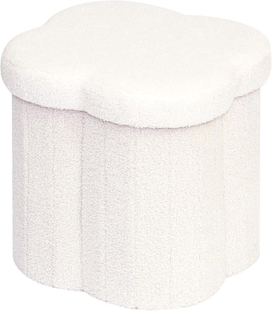 B FSOBEIIALEO Storage Ottoman Cube, Flowers Shaped Ottomans with Storage Foot Stool Footrest, Boucle Ottoman Seat for Dorm Room, Faux Teddy Fur, Cream White 15"x15"x15"