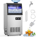 Commercial Ice Maker Machine 130 LBS/24H, 45 Ice Trays Freestanding & Undercounter Ice Machine Stainless Steel with 20 LBS Ice Storage Capacity, Ice Maker with Water Line and Filter, Dual Water Inlet