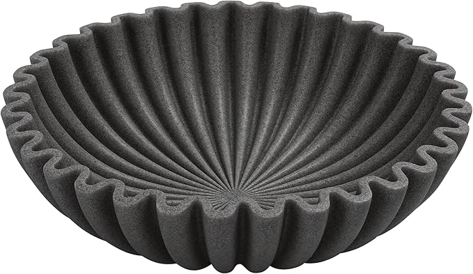 Large Decorative Bowl, Modern Handicraft Bowls for Home Decor, Decorative Fruit Bowl for Kitchen, Ruffle Bowl Decor, Stylish Key bowl for Entry Table, Artificial Stone Black