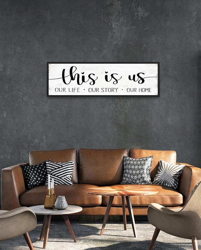 This is Us Sign Wall Decor: Family Wall Signs Rustic Farmhouse Living Room Country House Hanging Framed Wall Plaques,This is Us Our Life Our Story Our Home Quotes Wall Decor 12" x 40"