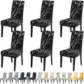 JQinHome Pattern Chair Covers for Dining Room Set of 6, High Stretch Removable Washable Parsons Chair Slipcover for Home Party Hotel Wedding Ceremony (Flourish Black,6PCS)