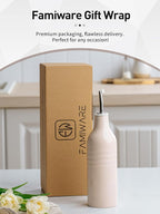 famiware Jupiter 16oz Ceramic Olive Oil Dispenser Bottle, Olive Oil and Vinegar Dispenser Bottle Set of 2 with Stainless Steel Pourers, Suitable for Storage Vinegar, Liquids, Light Pink & Light Green