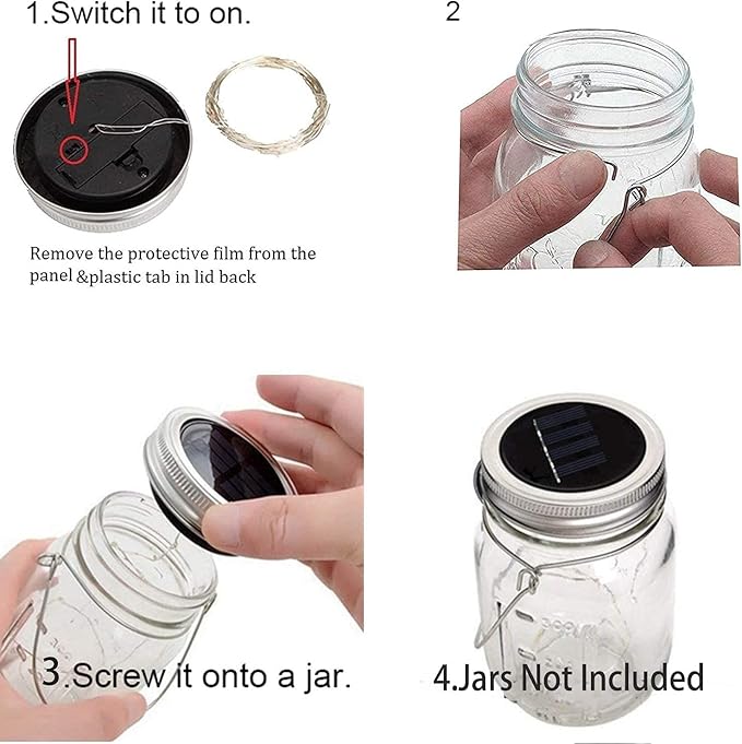 8 Pack Fairy Star Firefly Jar Lids Lights,Solar Fairy String Lids Lights（No Jars）,Waterproof Lantern Mason String Solar Lights with Hangers for Regular Mouth Jars Christmas Gifts(Cold White)