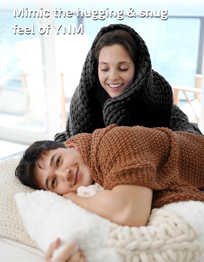 YnM Chunky Throw Blanket, Medium-Weight, Hand Knitted, Skin Friendly, Ventilated and Breathable, Machine Washable, Home Décor Piece for Couch, Sofa and Bed (Black, 50x70 Inch)