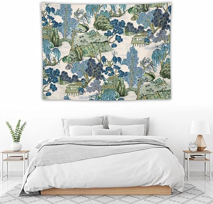 Asian Floral Wall Tapestry, 40"x30", Bedroom & Living Room Decor
