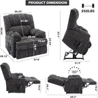 Power Lift Chair with Vibration Massage Heat for Elderly People, Dual Motor Electric Lay Flat Recliner Chair with Power-Remote, Standing Assistance Reclining, Chenille Dark Gray