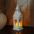 TRIROCKS Rustic Style Metal Candle Lantern 12'' High Decorative Outdoor Lantern Candle Holder with Tempered Glass House Shape for Home Living Room Garden Patio Parties Indoors Outdoors (White)