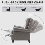 UIXE Pushback Recliner Chair, Faux Leather Armchair Push Back Accent Chair, Rivet Trim Club Chair Home Theater Overstuffed Single Sofa Reading Seat for Living Room, Gray