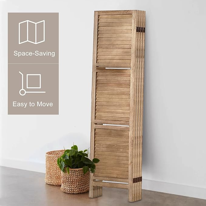 Room Divider with Shelves, Privacy Screen, Room Dividers and Folding Privacy Screens, 6 Panel Wood Temporary Wall Partition Separation Separator, Brown