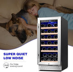 Tylza 15 Inch Wine Cooler Under Counter, 33 Bottle Built-in Wine Fridge with Stainless Steel Tempered Glass Door, Temp Memory Function, Freestanding Fast Cooling Wine refrigerator, Quiet Operation
