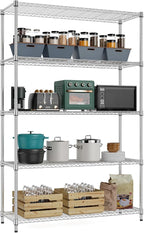 MZG 1750 lbs 5 Tier Storage Rack Metal Wire Shelving Unit, Storage Standing Household Shelf Organizer for Kitchen Pantry Closet Garage Basement Utility Room, Chrome 15.8" D x 45.3" W x 70.4" H