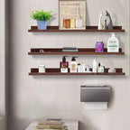 AZSKY Floating Shelves Deep Walnut for Wall Long Picture Ledge Shelf 48 Inch Beige Photo Ledge Shelves with Lip Wall Bookshelf for Kids Bedroom Living Room Bathroom Kitchen Wooden Spice Rack Set of 3