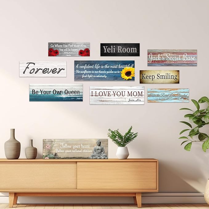 CHAOSETKEN Custom Text Sign Wall Art Personalized Family Quote Wall Decor Family Sign Canvas Prints Customized Wood Text Quote Pictures Rustic Farmhouse Decor Framed (30L x 10W)