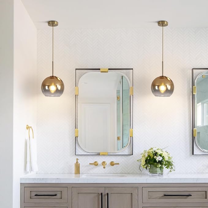 KCO Lighting 1-Light Modern Glass Pendant Lights Large Gold Globe Pendant Light Mid Century Single Pendant Light Kitchen Island Dining Room Lighting Fixtures Ceiling Hanging
