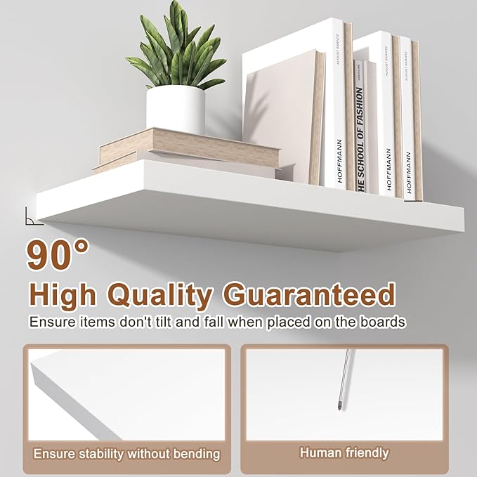 12 Inch Deep Floating Shelves for Wall 1 Pack White Floating Shelves Large Storage Space Wall Mount Shelf for Living Room Kitchen Bathroom 24" W x 12" D x 1.2" H White