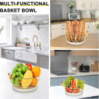 Livabber Countertop Fruit Basket Bowl with Banana Hanger, Modern Standing Fruit Vegetable Bowl Storage, with Banana Tree Holder for Kitchen Dinning Table (Round Marble, Gold)