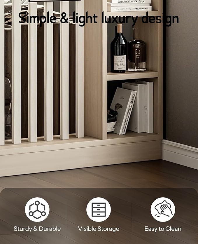 Wall Room Divider, Storage Cabinet Storage Display with Shelves, Modern Freestanding Wood Room Divider Screen, Wall Privacy Screens for Home Decorative (Beige+White,43.3" L x 9.5" W x 79.5" H)