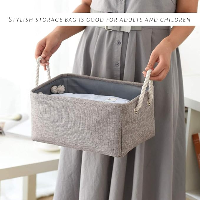 TcaFmac Storage Bins for Organization - Large 3 Pack Canvas Storage Basket for Shelves with Handles, Collapsible Baskets for Organizing for Closet Dog Laundry (Grey 16x12x8 inch)