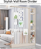 Wall Room Divider, Storage Cabinet Storage Display with Shelves, Modern Freestanding Wood Room Divider Screen, Wall Privacy Screens for Home Decorative (Beige+White,55" L x 9.5" W x 79.5" H)