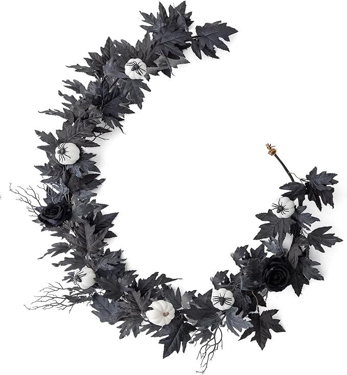 MISSPIN 6FT Black Maples Leaf Garland, Halloween Fall Leaf Garland Artificial Hanging Black Maple Autumn Vine Fall Decor Maple Thanksgiving Halloween Home Decor