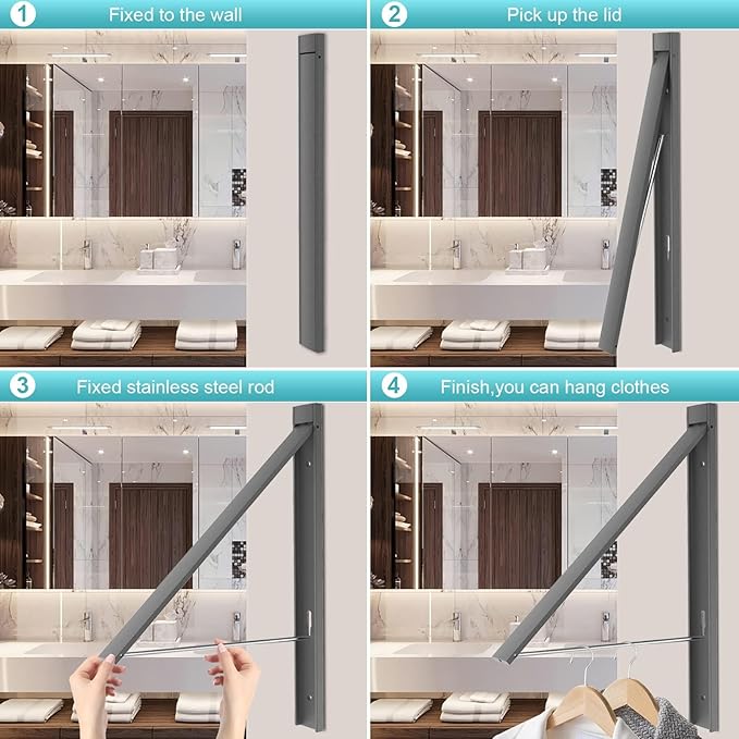 Retractable Clothes Drying Rack,Space Saver Wall Mounted Folding Hanger for Laundry Room, Closet Storage Organization, Easy Installation Aluminium Never Rust Dryer 1pcs