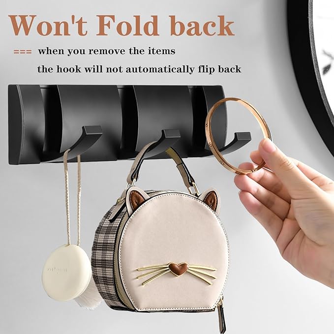 Folding Coat Hooks, Wall Mounted Coat Rack with 3 Retractable Hooks, Heavy Duty Towel Rack for Bathroom Wall Hook for Hanging Clothes Bathrobe, Stainless Steel Coat Hanger for Entryway(Black)
