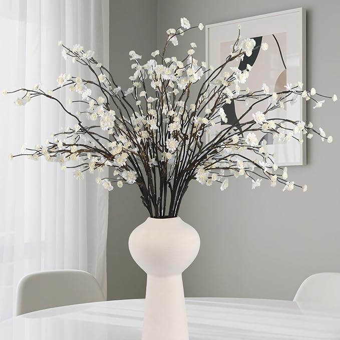Geegoods 10 Stems White Faux Flowers for Vase – Real Touch Artificial Baby Breath Branches Long Stem for Tall Vase Indoor Home Table Centerpieces Decoration