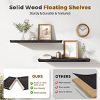 36"x6.8"x1.6" Slanted Floating Wall Shelves 2-Pack - Rustic Black Finish, Heavy-Duty Solid Wood Design with Hidden Brackets - Perfect for Living Room, Kitchen, Bathroom, or Office