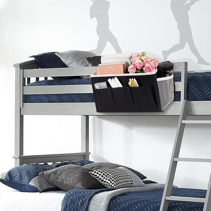 Bedside Storage Caddy/Bedside Hanging Storage Bag for Headboards Bunk Beds Dorm Rooms Book Phone Magazine Holder (New Black)