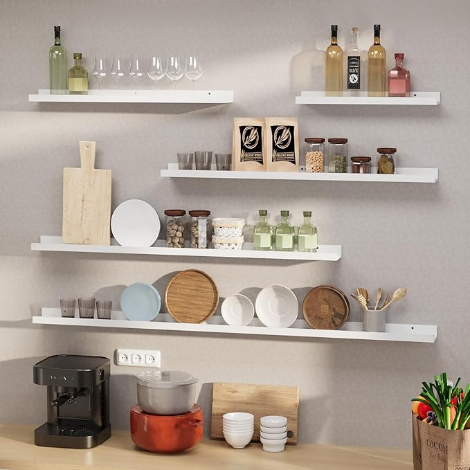 SAUMONIERES Picture Ledge Shelf Floating Book Shelves Set of 2 Wall Mounted Solid Wood for Bedroom Bathroom Living Room Kitchen, 36 Inch White