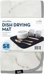 S&T INC. Dish Drying Mat, 16” x 18”, Absorbent Microfiber Kitchen Counter Mat, Dish Drying Pad for Dishes, Utensils, Pots and Pans, Large, Grey Stone
