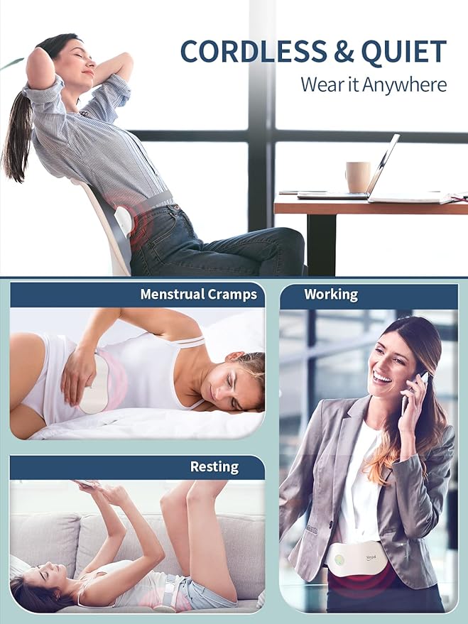 Slimpal Heating Pad for Period Cramps, Portable Cordless Electric Heating Pad for Menstrual Pain Relief Heat Belt, Rechargeable Wearable Heat Pad Gifts for Her Women Girl Wife Girlfriend, White