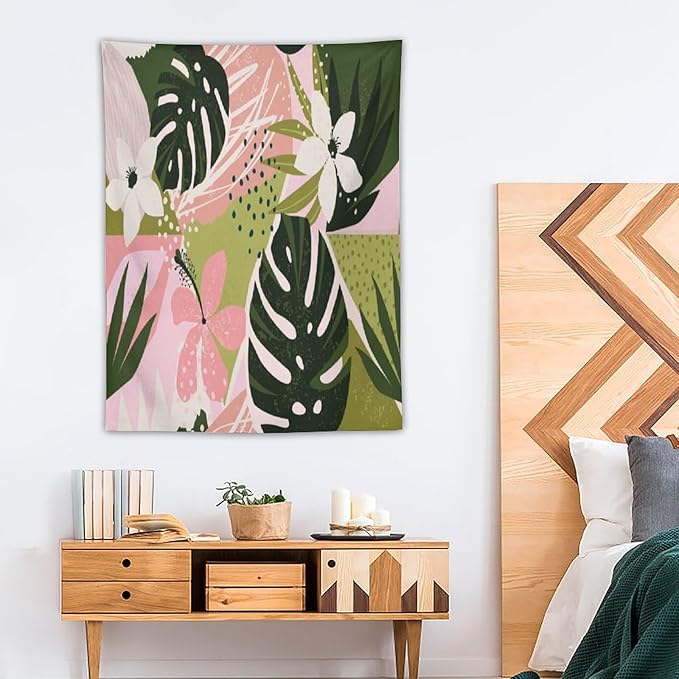 ICMOLYYENLO Tropical Green Plant Tapestry, Green Palm Leaves Natural Landscape Print Wall Tapestry for Bedroom Living Room Dormitory 40x60 Inch